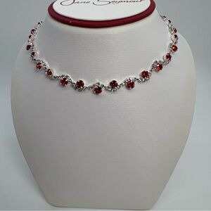 Red And Clear Crystal Rhinestone Bib Statement Necklace And Earrings